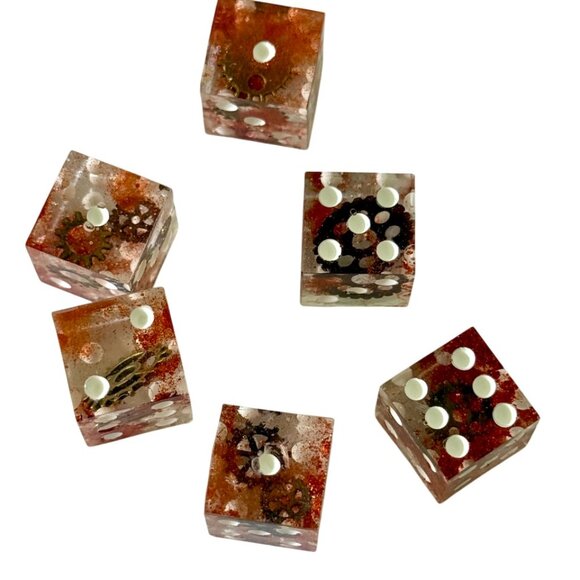 Resin Dice Set 6pcs - Steampunk Gears - Handmade Replacement Dice Games - Picture 5 of 8